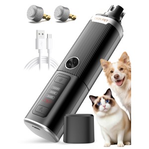 Dog Nail Grinder, Quiet Electric Dog Nail Trimmer with 2 LED Lights, 3-Speed Pet Nail Grinder for Dogs & Cats, Rechargeable 2000mAh Nail Grinder for Small Medium Large Dogs with Light, Black