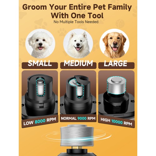 Dog Nail Grinder, Quiet Electric Dog Nail Trimmer with 2 LED Lights, 3-Speed Pet Nail Grinder for Dogs & Cats, Rechargeable 2000mAh Nail Grinder for Small Medium Large Dogs with Light, Black