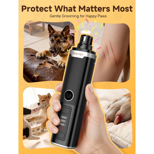Dog Nail Grinder, Quiet Electric Dog Nail Trimmer with 2 LED Lights, 3-Speed Pet Nail Grinder for Dogs & Cats, Rechargeable 2000mAh Nail Grinder for Small Medium Large Dogs with Light, Black
