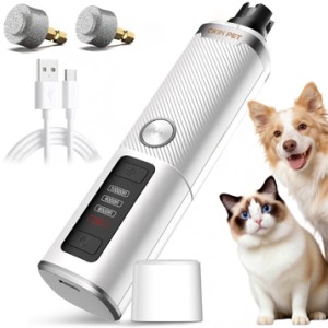 Ckin pet Dog Nail Grinder, Quiet Electric Dog Nail Trimmer with 2 LED Lights, 3-Speed Pet Nail Grinder for Dogs & Cats, Rechargeable 2000mAh Nail Grinder for Small Medium Large Dogs with Light, White