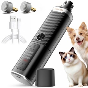 Dog Nail Grinder, Quiet Electric Dog Nail Trimmer with 2 LED Lights, 3-Speed Pet Nail Grinder for Dogs & Cats, Rechargeable 2000mAh Nail Grinder for Small Medium Large Dogs with Light, Black