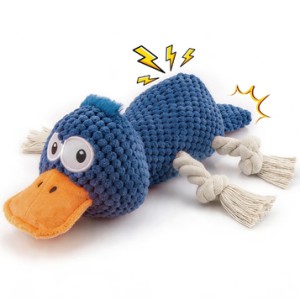 Ckin pet Squeaky Dog Toys, Interactive Duck Dog Toy for Small Medium Dogs, Puppy Teething Toys with Crinkle Sound, Soft Plush Toy for Indoor Outdoor Play - Blue Duck