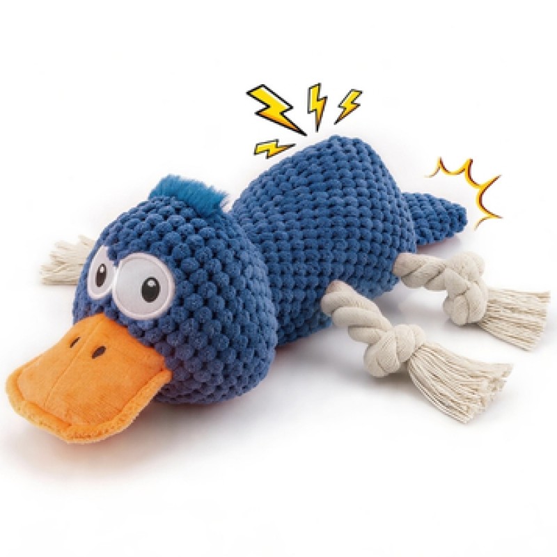 Ckin pet Squeaky Dog Toys, Interactive Duck Dog Toy for Small Medium Dogs, Puppy Teething Toys with Crinkle Sound, Soft Plush Toy for Indoor Outdoor Play - Blue Duck