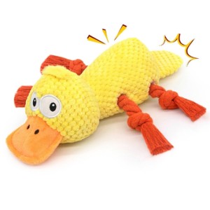 Ckin pet Dog Squeak Toys, Interactive Soft Duck Dog Toy, Stuffed Puppy Toys to Keep Them Busy, Crinkle Pet Toys for Small, Medium Dogs Play Indoor Outdoor, Teething Gift Reward - Yellow Duck