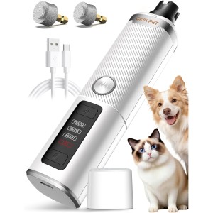Ckin pet Dog Nail Grinder, Quiet Electric Dog Nail Trimmer with 2 LED Lights, 3-Speed Pet Nail Grinder for Dogs & Cats, Rechargeable 2000mAh Nail Grinder for Small Medium Large Dogs with Light, White