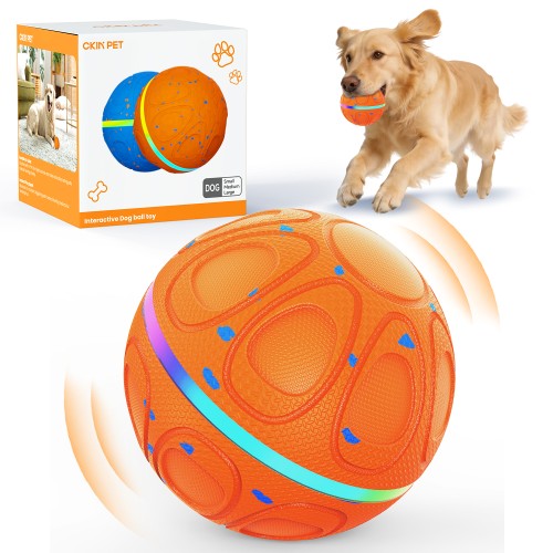 Interactive Dog Toy Balls Automatic Pet Ball Moving Bouncing & Rotating 3 Modes, Colorful Lights, Solid E-TPU Material, IPX7 Waterproof Active Rolling Balls for Medium and Large Dogs(Orange)