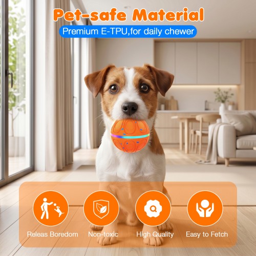 Interactive Dog Toy Balls Automatic Pet Ball Moving Bouncing & Rotating 3 Modes, Colorful Lights, Solid E-TPU Material, IPX7 Waterproof Active Rolling Balls for Medium and Large Dogs(Orange)
