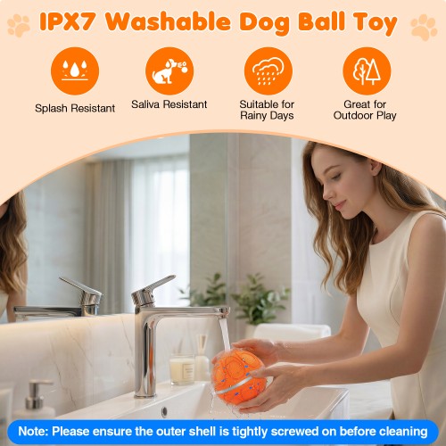 Interactive Dog Toy Balls Automatic Pet Ball Moving Bouncing & Rotating 3 Modes, Colorful Lights, Solid E-TPU Material, IPX7 Waterproof Active Rolling Balls for Medium and Large Dogs(Orange)