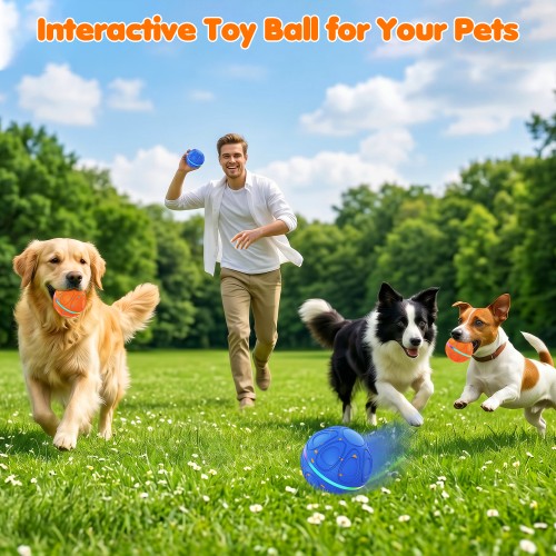 Interactive Dog Toy Balls Automatic Pet Ball Moving Bouncing & Rotating 3 Modes, Colorful Lights, Solid E-TPU Material, IPX7 Waterproof Active Rolling Balls for Medium and Large Dogs(Orange)