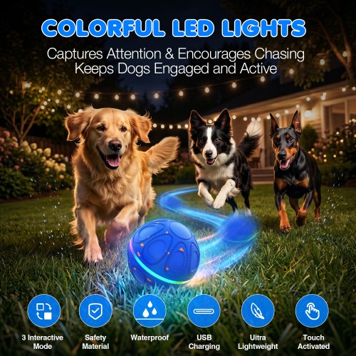 Interactive Dog Toy Balls Automatic Pet Ball Moving Bouncing & Rotating 3 Modes, Colorful Lights, Solid E-TPU Material, IPX7 Waterproof Active Rolling Balls for Medium and Large Dogs(Orange)
