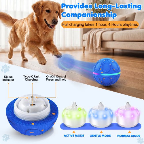 Interactive Dog Toy Balls Automatic Pet Ball Moving Bouncing & Rotating 3 Modes, Colorful Lights, Solid E-TPU Material, IPX7 Waterproof Active Rolling Balls for Medium and Large Dogs(Orange)