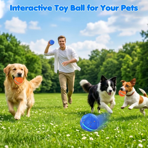 Interactive Dog Toy Balls Automatic Pet Ball Moving Bouncing & Rotating 3 Modes, Colorful Lights, Solid E-TPU Material, IPX7 Waterproof Active Rolling Balls for Medium and Large Dogs(Orange)