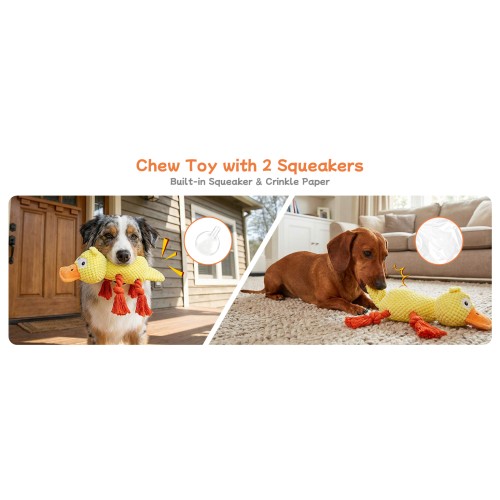 Ckin pet Dog Squeak Toys, Interactive Soft Duck Dog Toy, Stuffed Puppy Toys to Keep Them Busy, Crinkle Pet Toys for Small, Medium Dogs Play Indoor Outdoor, Teething Gift Reward - Yellow Duck